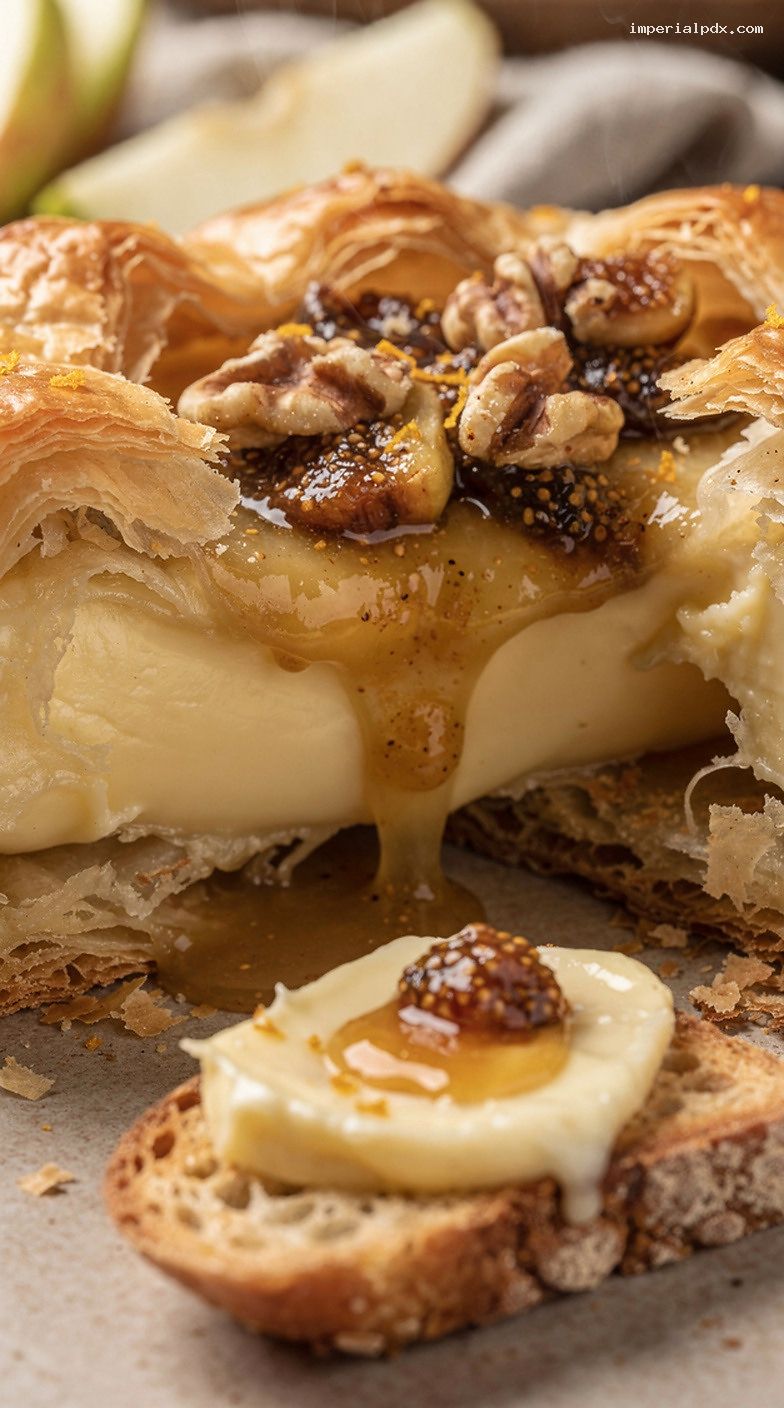 Baked Brie en Croûte With Fig-Walnut Compote – Closeup