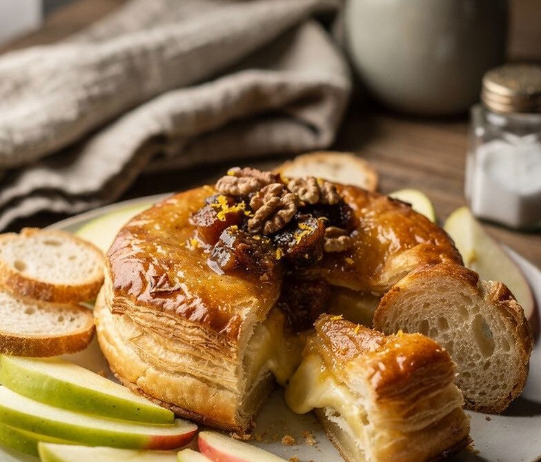 Baked Brie en Croûte With Fig-Walnut Compote