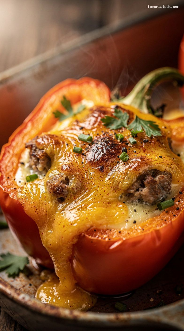 Baked Egg and Cheese Bell Pepper Breakfast Boats – Closeup