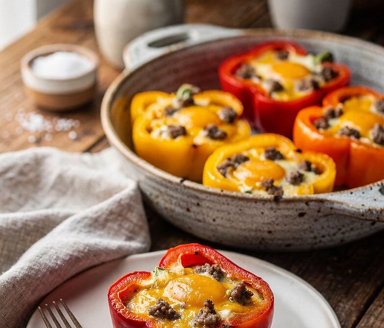 Baked Egg and Cheese Bell Pepper Breakfast Boats