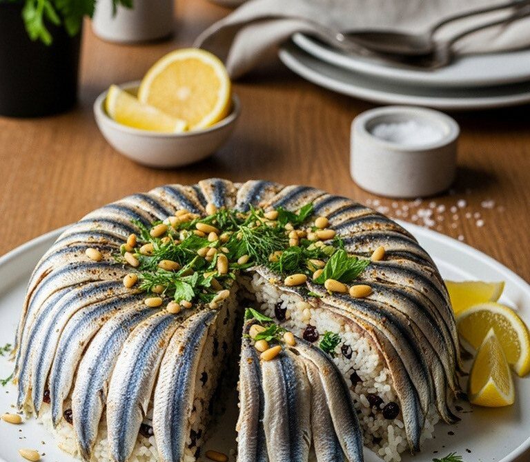 Baked Hamsili Pilav: Anchovy-Wrapped Herb Rice Pilaf