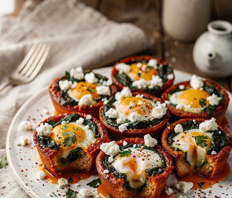 Baked Shakshuka Egg Cups With Spinach and Feta