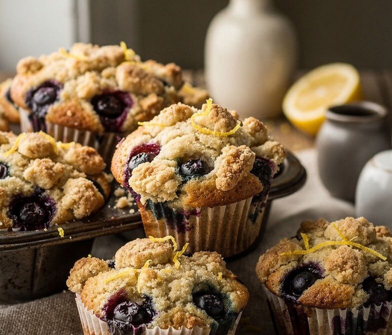 Bakery-Style Blueberry Streusel Muffins With Lemon Zest