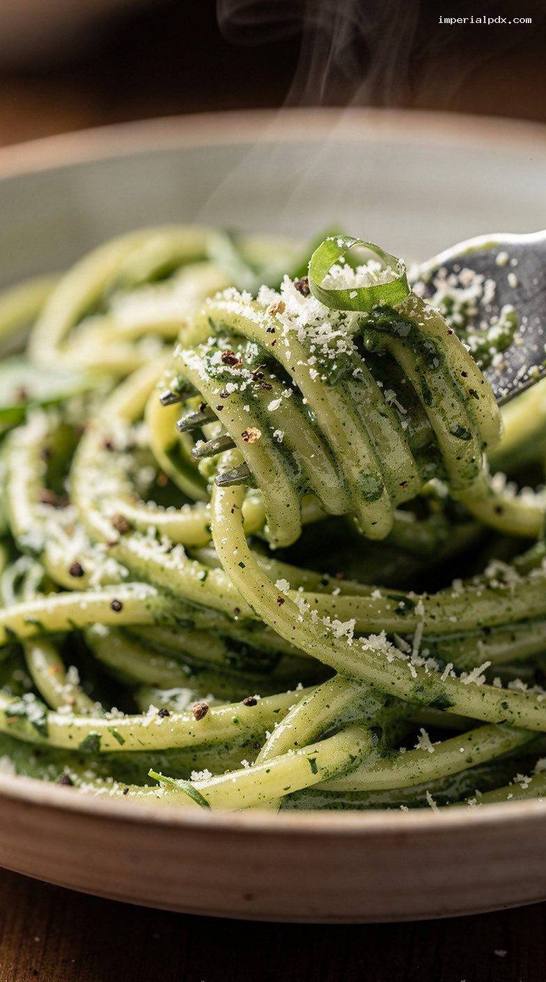 Basil Spinach Cream Sauce With Garlic and Parmesan – Closeup