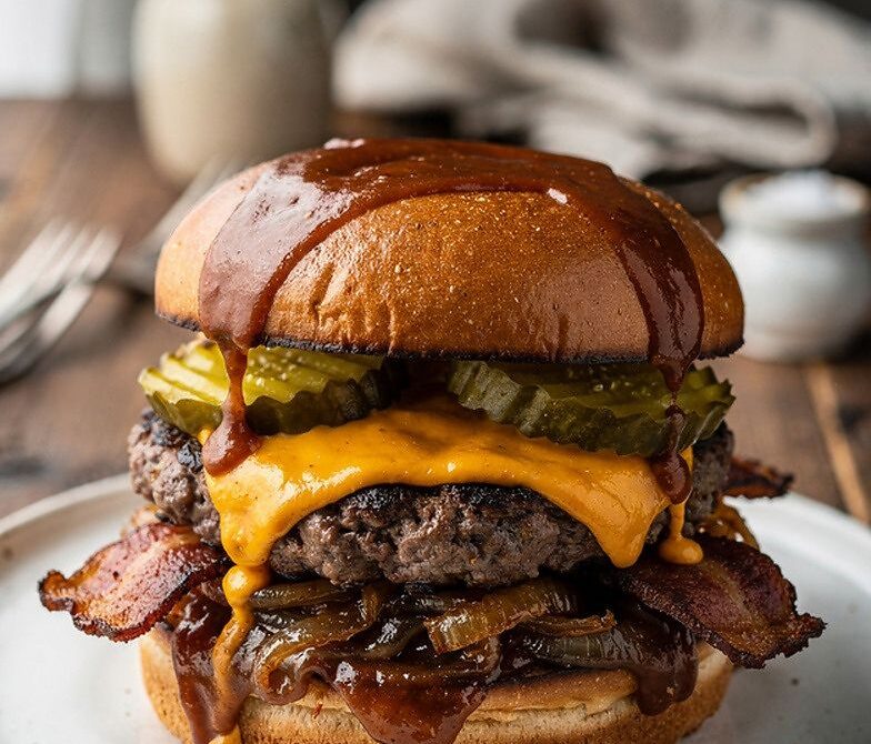 BBQ Bacon Cheddar Smash Burgers With Caramelized Onions