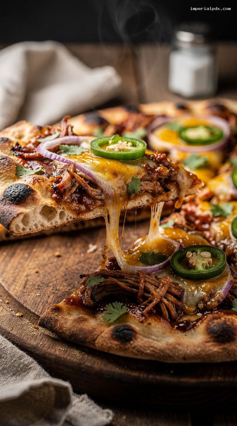 BBQ Grilled Flatbread Pizzas With Pulled Pork and Cilantro – Closeup