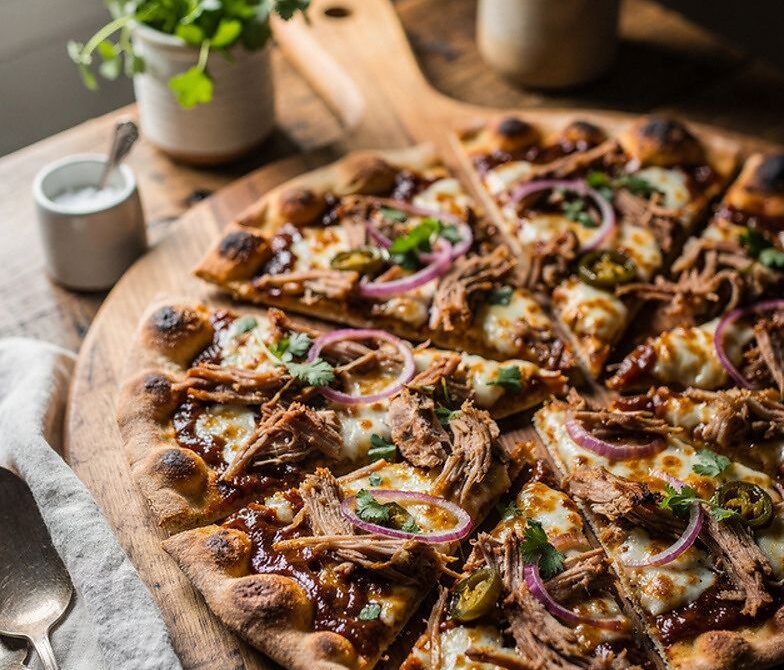 BBQ Grilled Flatbread Pizzas With Pulled Pork and Cilantro