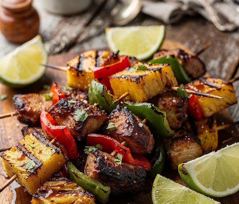 BBQ Pineapple Pork Skewers With Sticky Soy Garlic Glaze