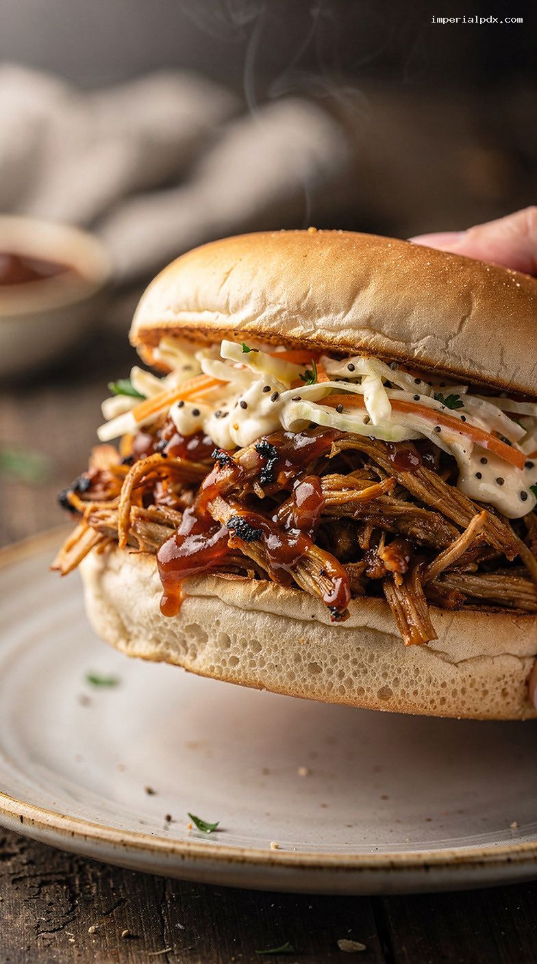 BBQ Pulled Jackfruit Sandwiches With Crunchy Slaw – Closeup