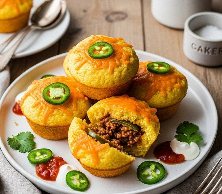 Beef Taco-Stuffed Corn Muffins with Cheddar and Jalapeño