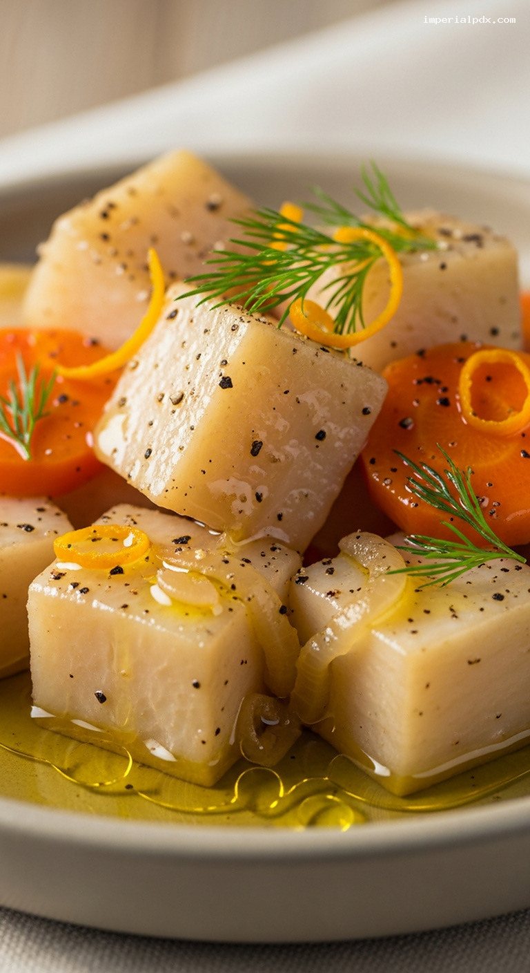 Braised Celery Root with Citrus and Grape Molasses – Closeup
