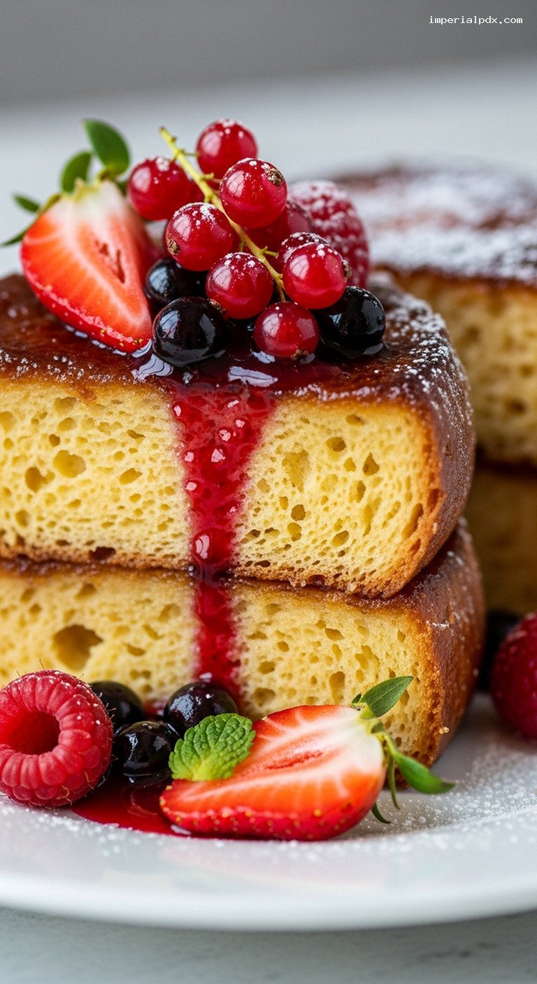 Brioche French Toast with Fresh Red Berries and Coulis – Closeup