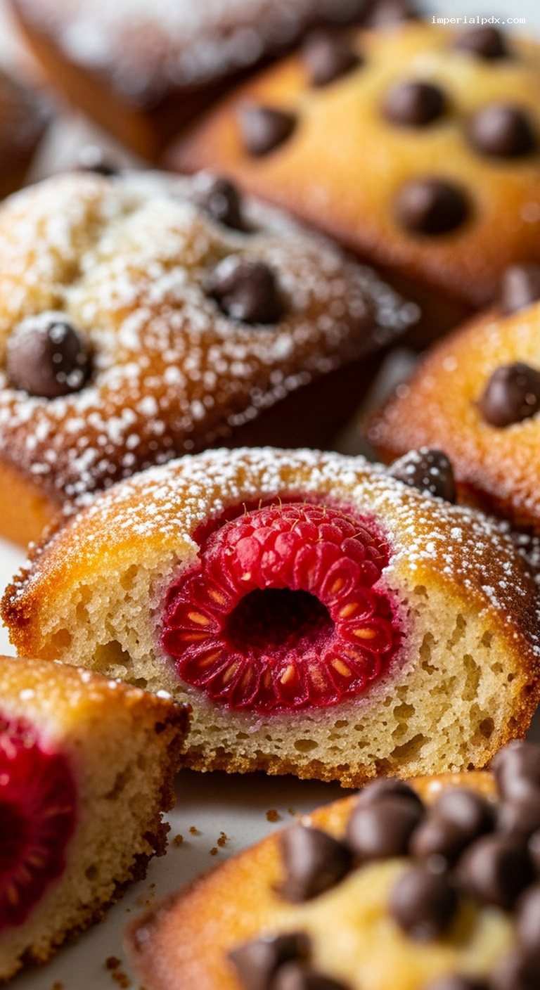 Brown Butter Almond Financiers with Raspberries and Chocolate – Closeup