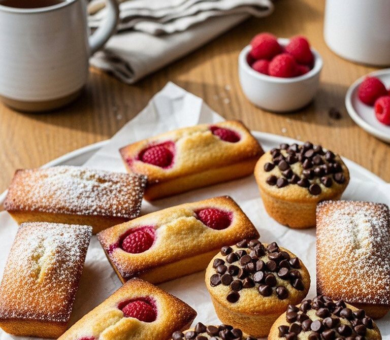 Brown Butter Almond Financiers with Raspberries and Chocolate
