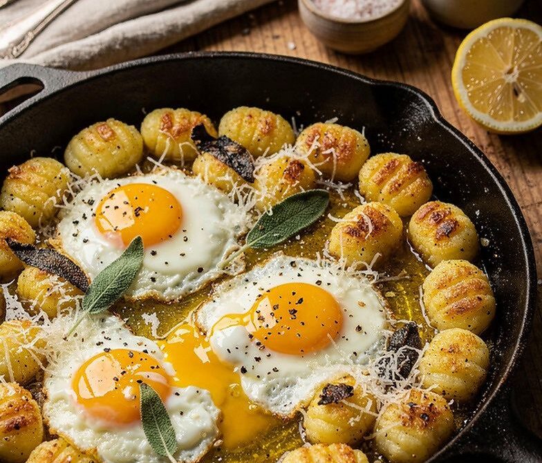 Brown Butter Sage Breakfast Gnocchi Skillet With Eggs