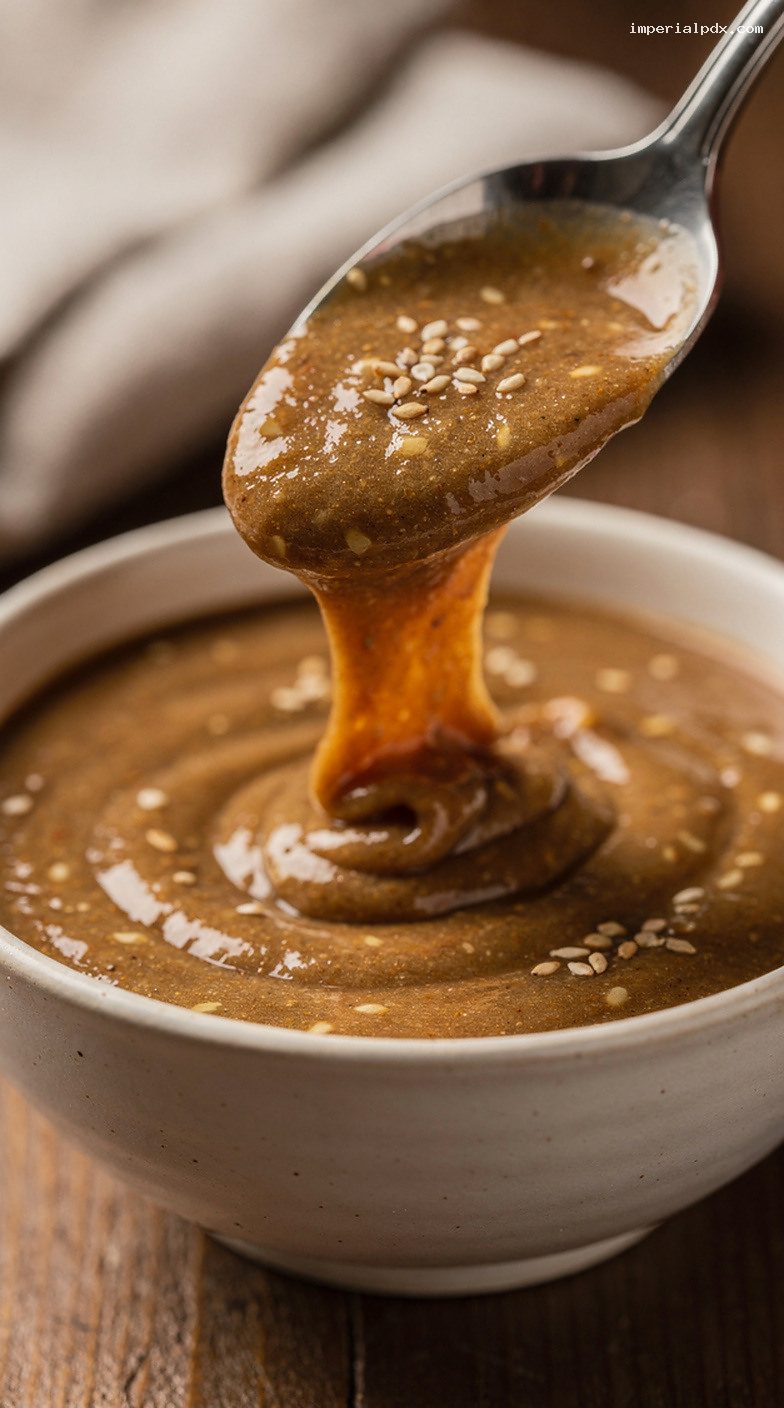 Brown Miso Sesame Dressing for Salads, Noodles, and Veggies – Closeup