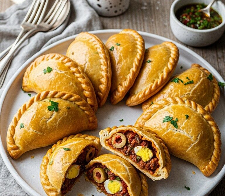 Buttery Beef Empanadas with Olives and Egg