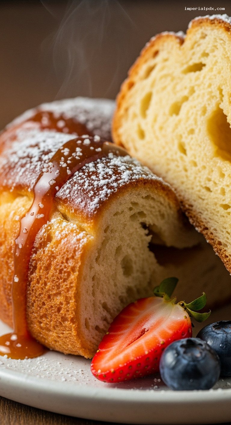 Caramelized Brioche Perdue With Vanilla Custard and Berries – Closeup