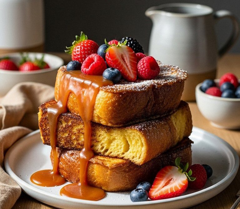 Caramelized Brioche Perdue With Vanilla Custard and Berries