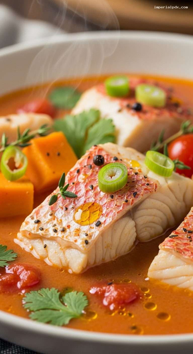 Caribbean Coconut Snapper Stew With Tomato and Scotch Bonnet – Closeup