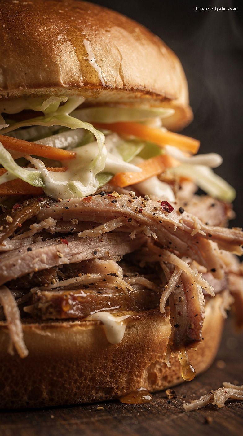 Carolina Vinegar Pulled Pork Sandwiches With Crunchy Slaw – Closeup