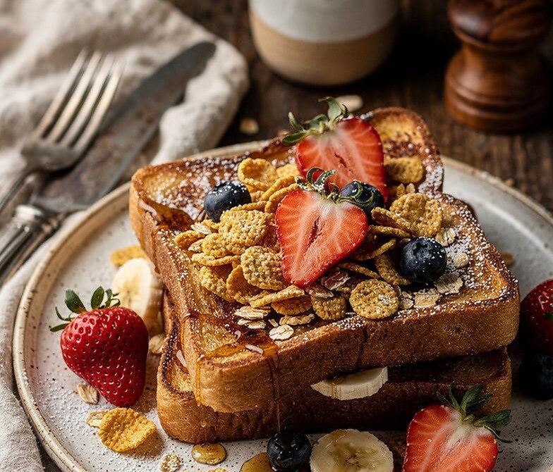Cereal Milk French Toast With Fruit Topping
