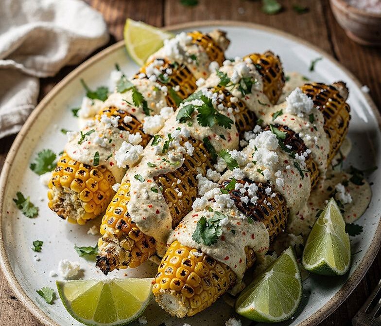 Charcoal-Grilled Elote With Creamy Lime-Chili Sauce