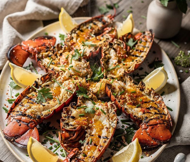 Charcoal-Grilled Lobster Tails with Garlic-Chili Butter