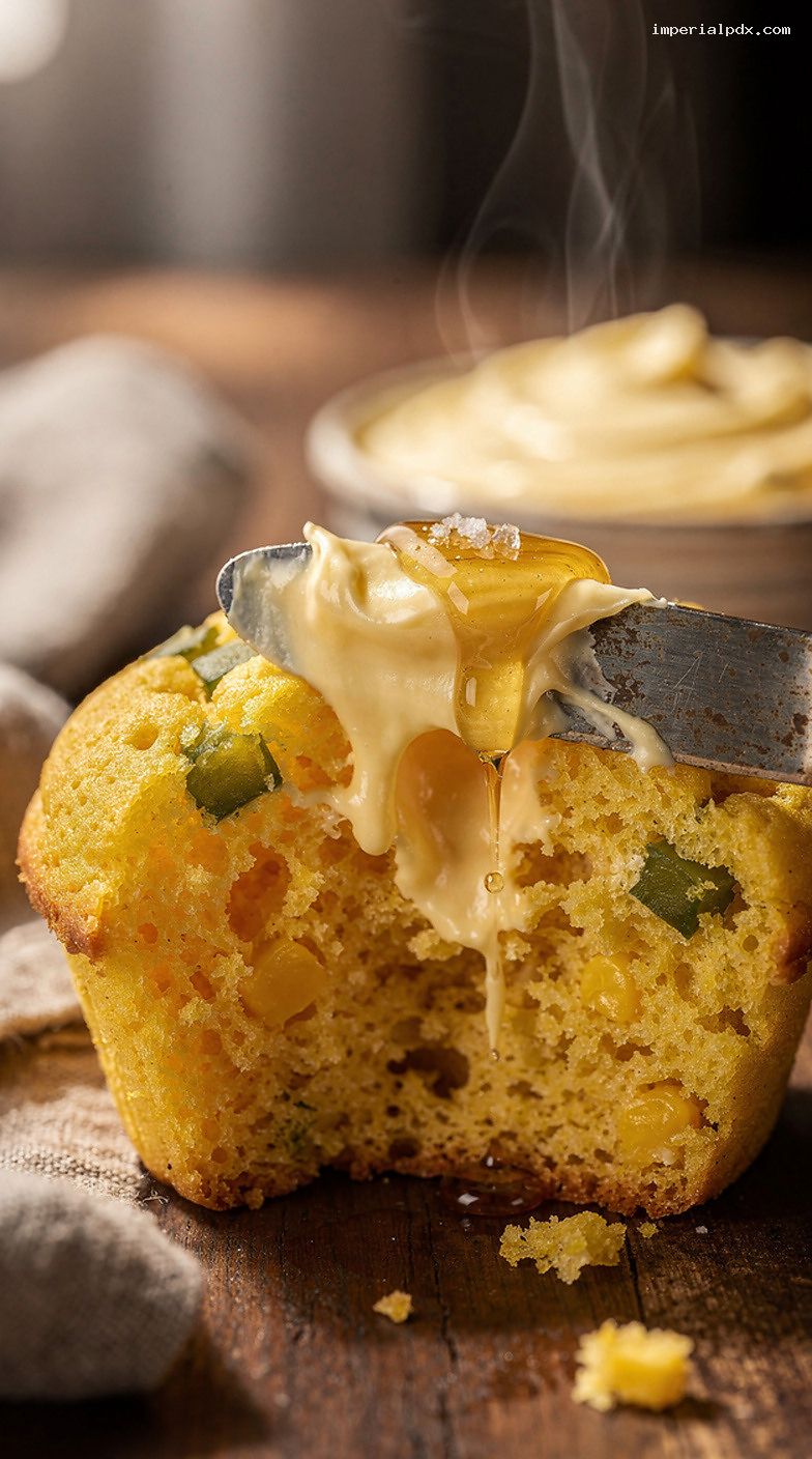 Cheddar Jalapeño Corn Muffins with Honey Butter – Closeup