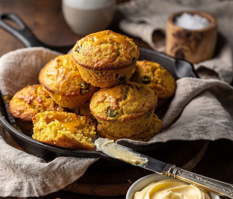 Cheddar Jalapeño Corn Muffins with Honey Butter