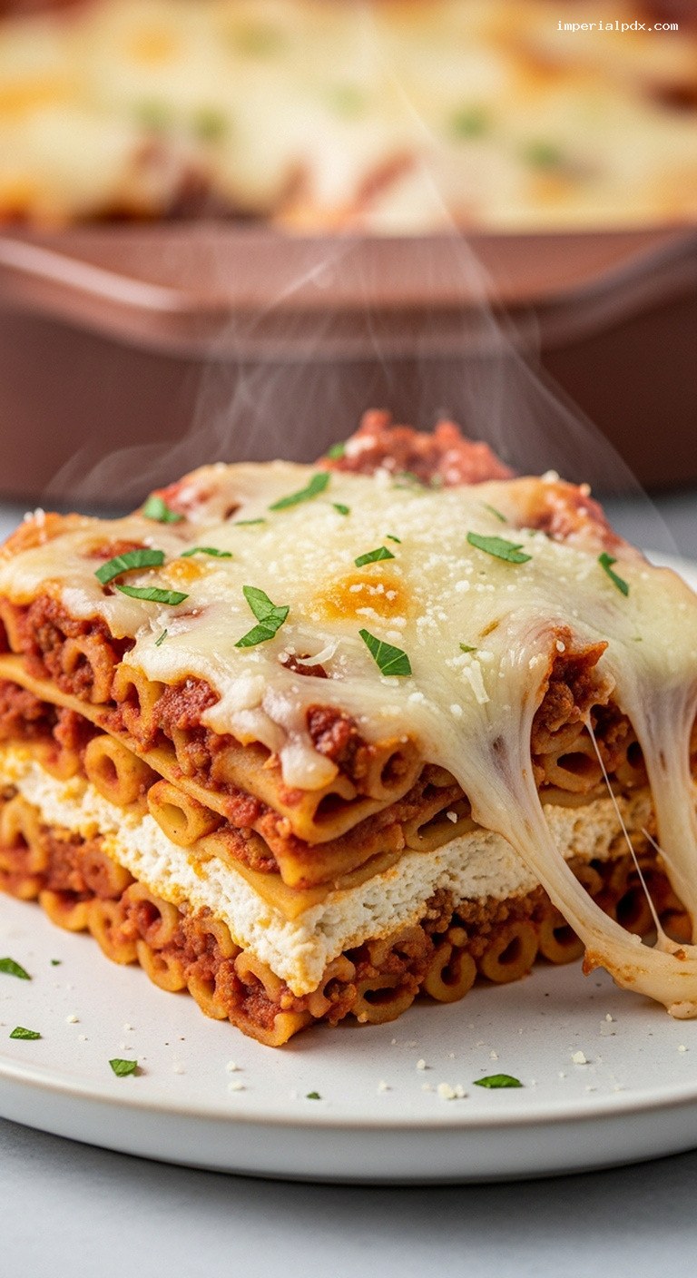 Cheesy Baked Beef Ziti al Forno – Closeup