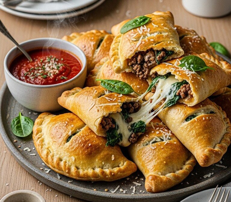 Cheesy Beef and Spinach Calzones