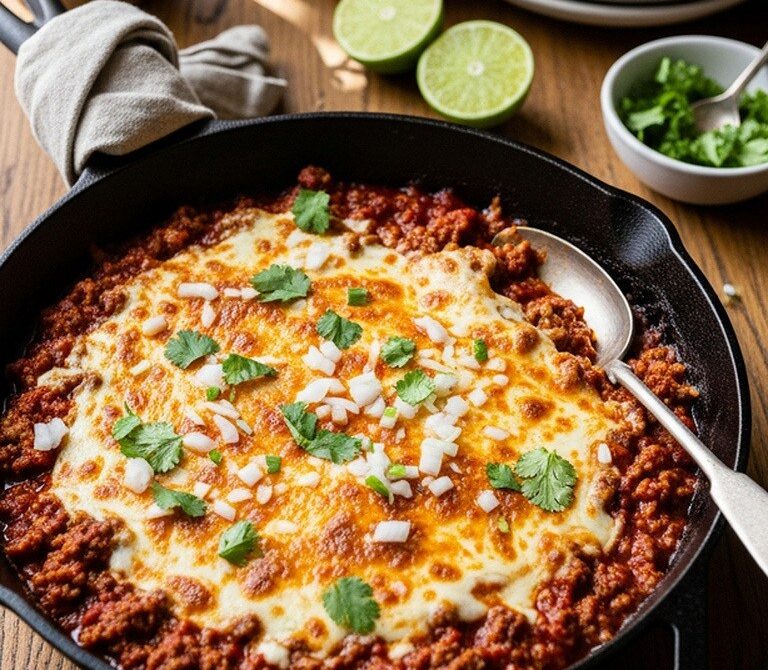 Cheesy Birria-Style Beef Skillet With Tortillas for Dipping