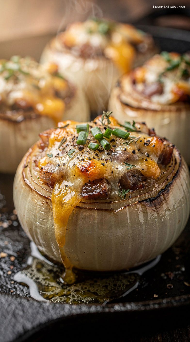 Cheesy Herb-Stuffed Grilled Onions BBQ Side – Closeup
