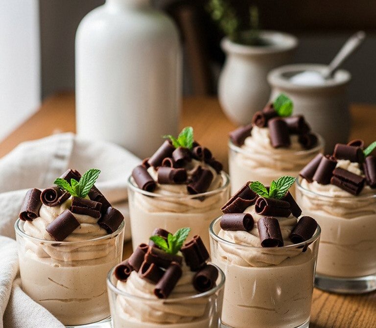 Chestnut Chantilly Mousse Cups with Chocolate Curls