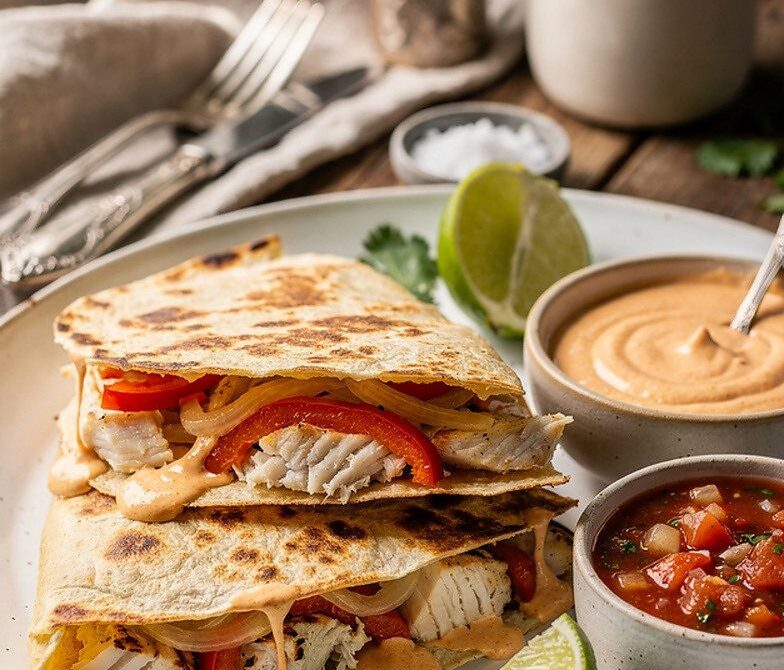 Chipotle Lime Fish Quesadillas With Smoky Crema