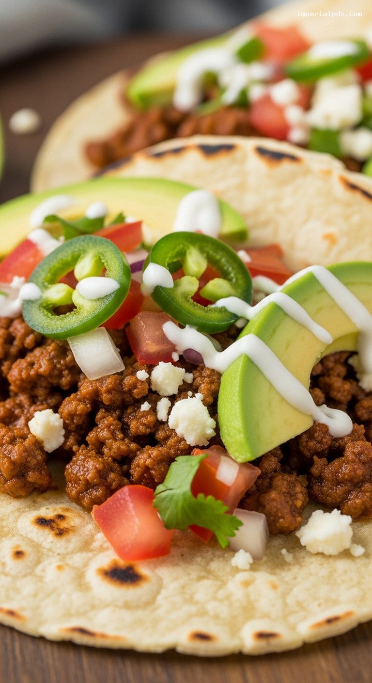 Chipotle Street-Style Beef Tacos With Lime Crema – Closeup