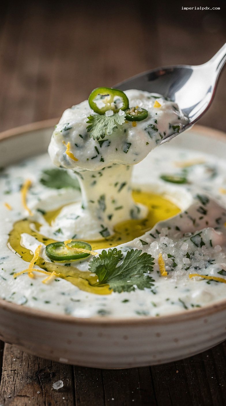 Cilantro Mint Yogurt Sauce With Lemon, Garlic, and Green Chili – Closeup