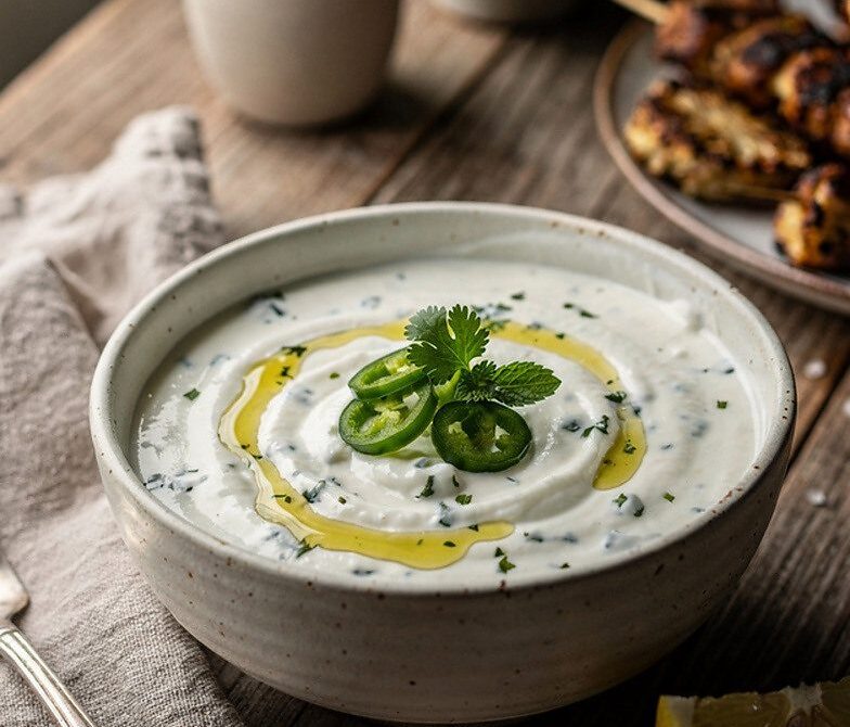 Cilantro Mint Yogurt Sauce With Lemon, Garlic, and Green Chili