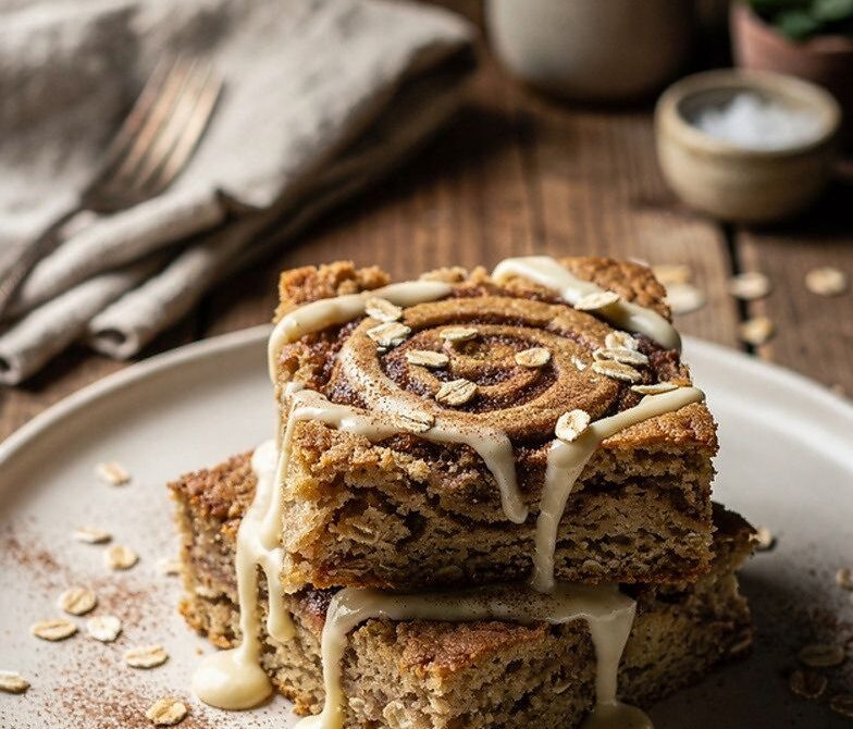 Cinnamon Roll Baked Oatmeal With Cream Cheese Drizzle
