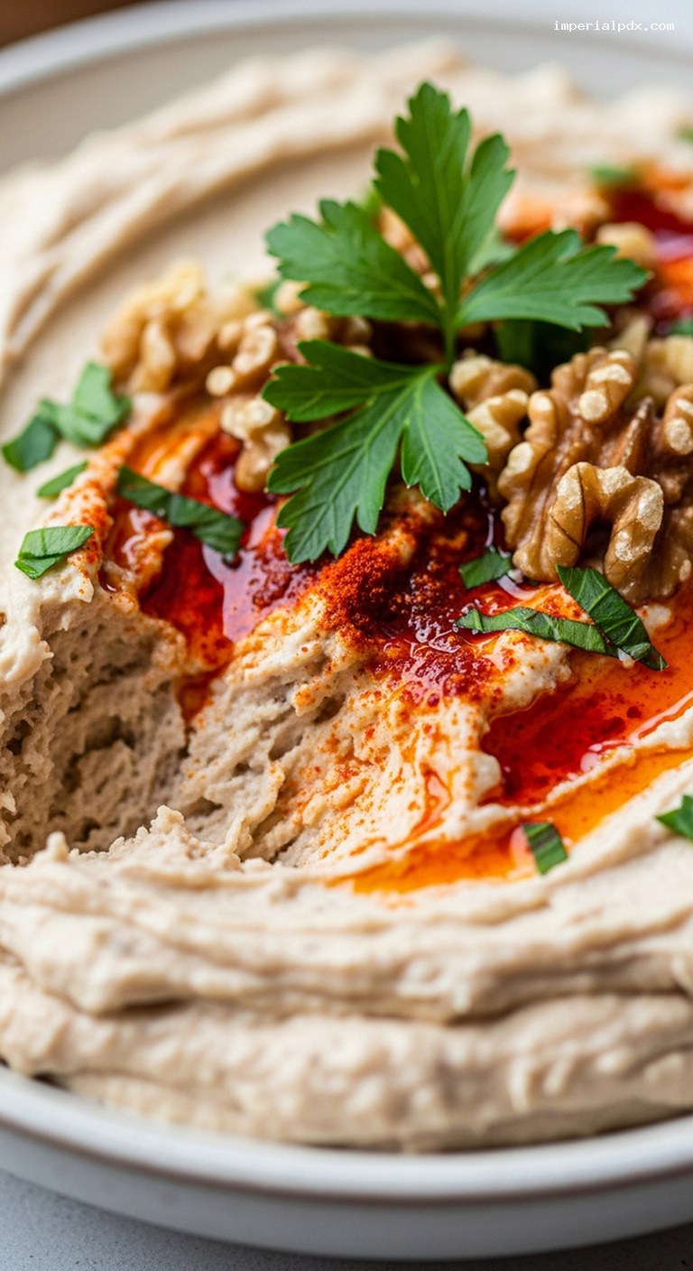 Circassian Chicken Spread with Walnut Garlic Sauce – Closeup