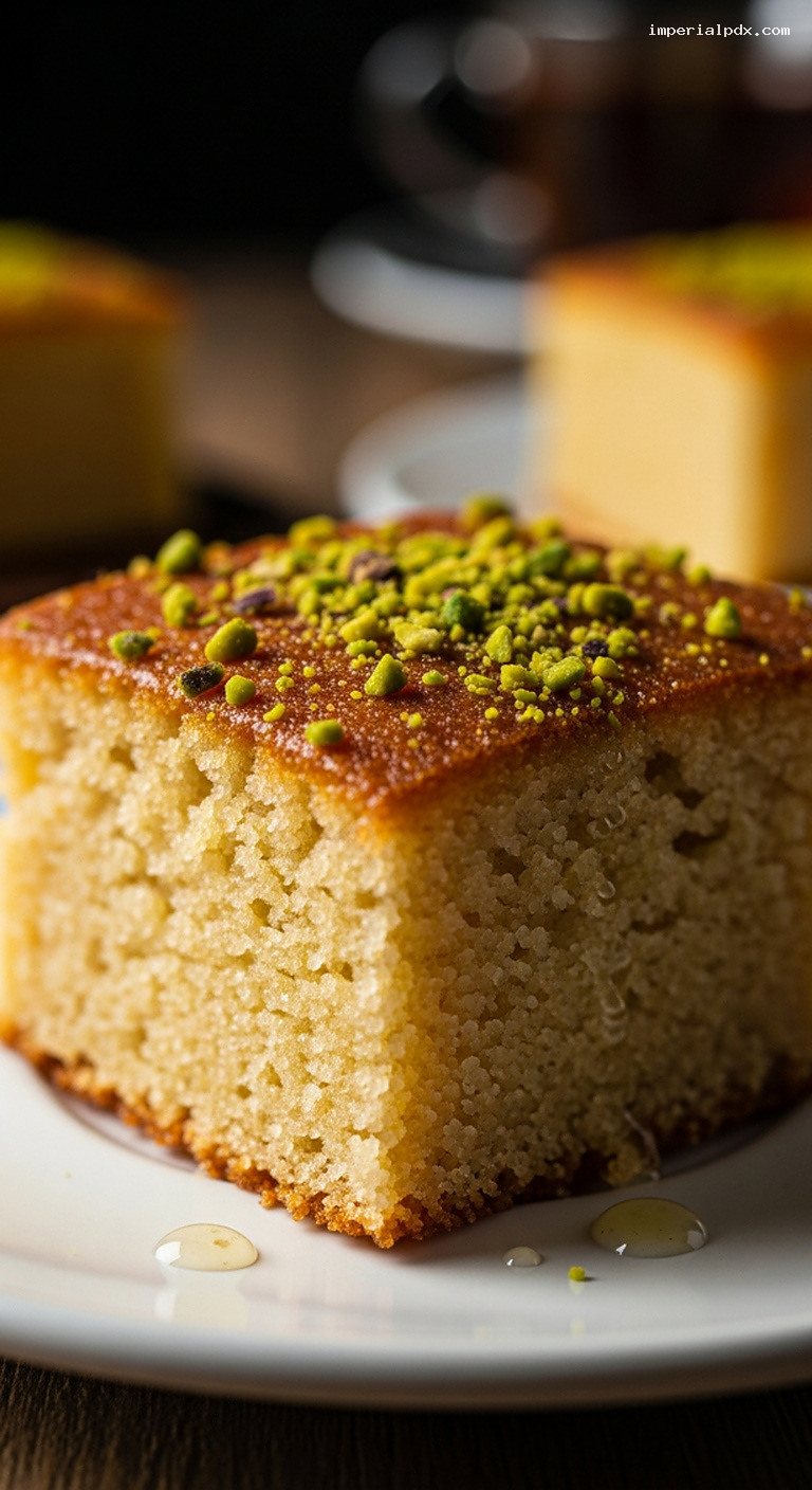 Citrus Revani Semolina Cake Squares With Syrup – Closeup