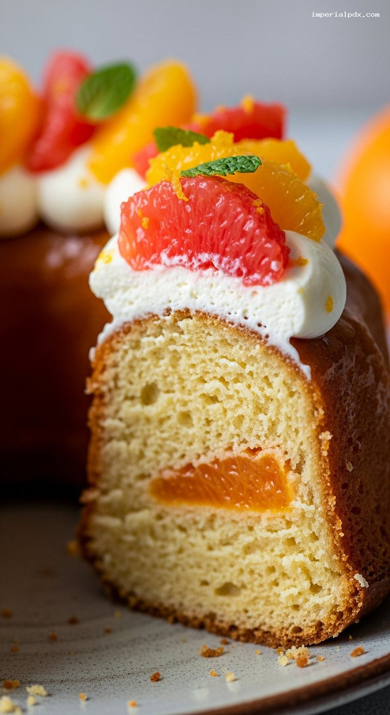 Citrus Savarin with Fresh Fruit and Whipped Cream – Closeup