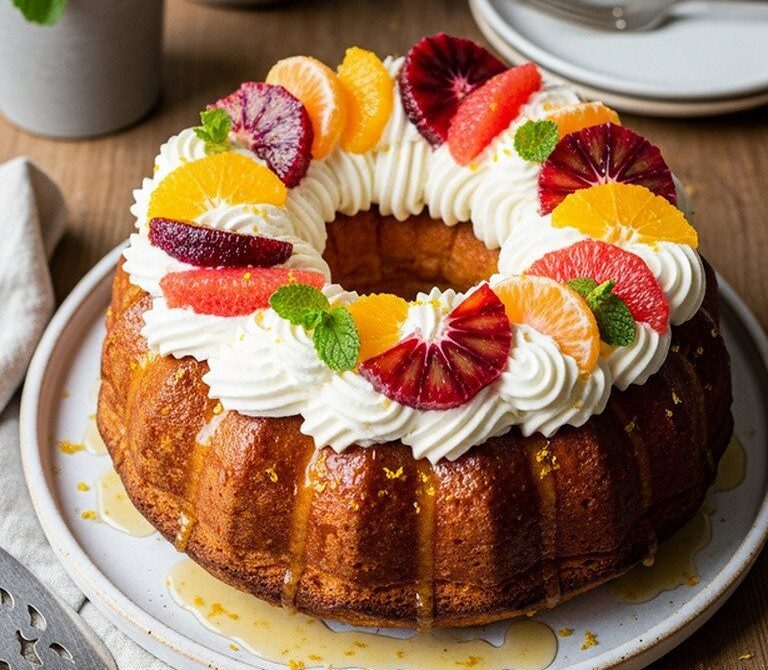 Citrus Savarin with Fresh Fruit and Whipped Cream