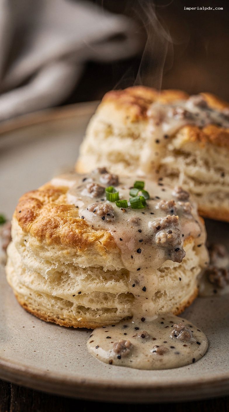 Classic Biscuits and Peppery Sausage Gravy – Closeup
