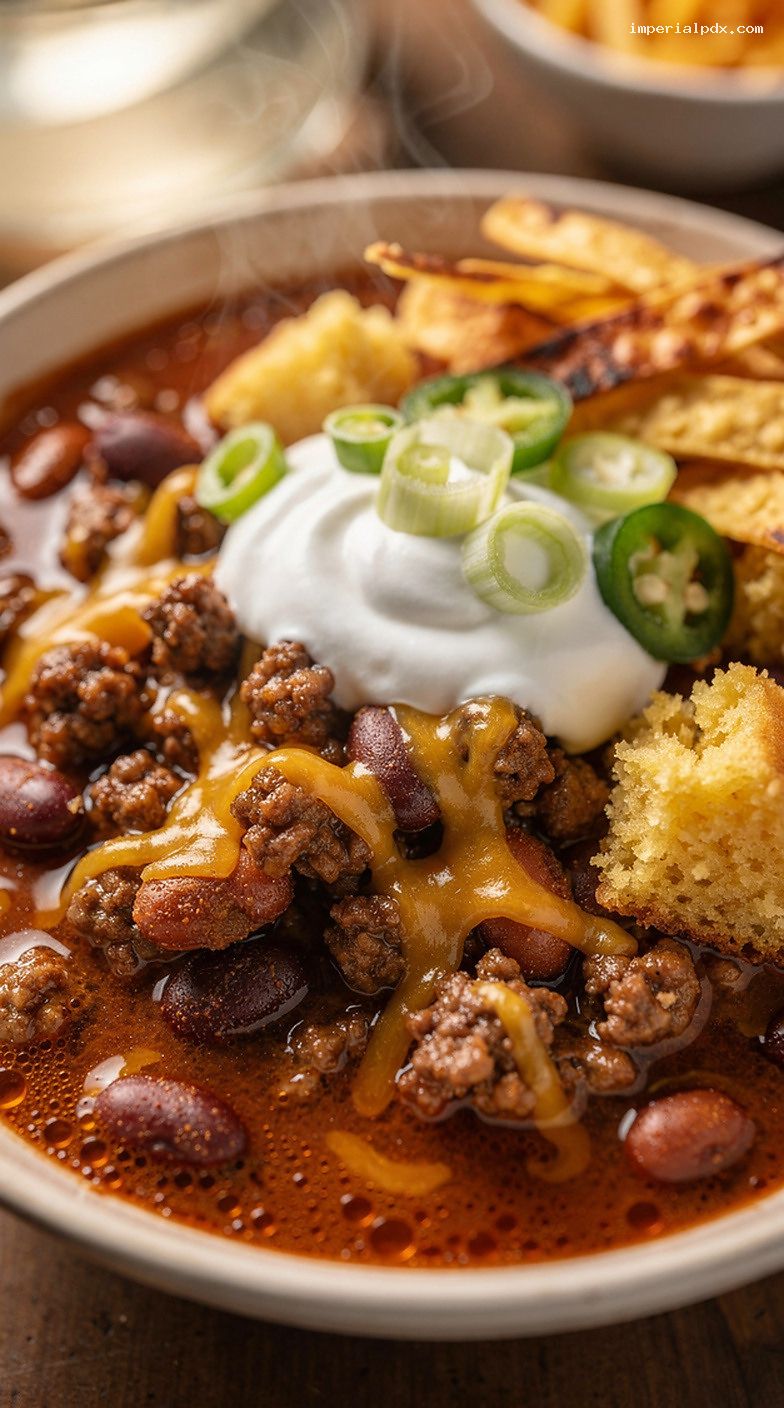 Classic Chili Bar With Beef and Vegetarian Bean Options – Closeup