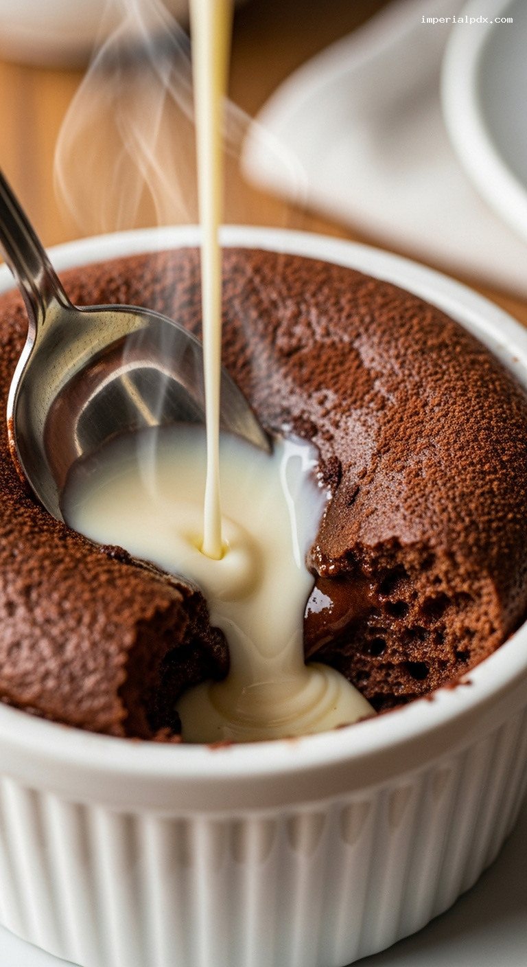 Classic Chocolate Soufflé with Chilled Crème Anglaise – Closeup