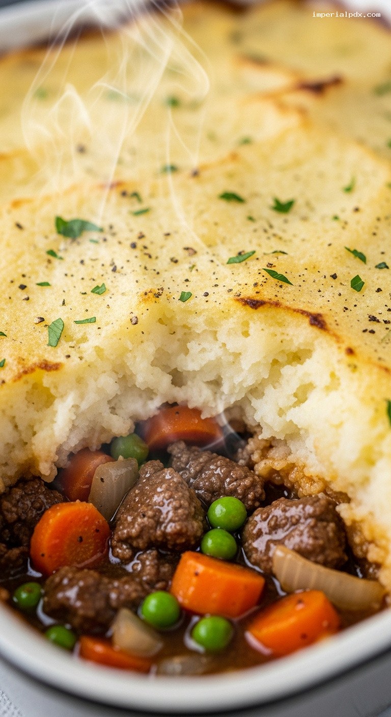 Classic Cottage Pie With Buttery Mashed Potato Topping – Closeup
