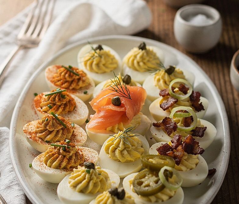 Classic Deviled Eggs Three Ways: Paprika, Smoked Salmon-Dill, Bacon-Jalapeño
