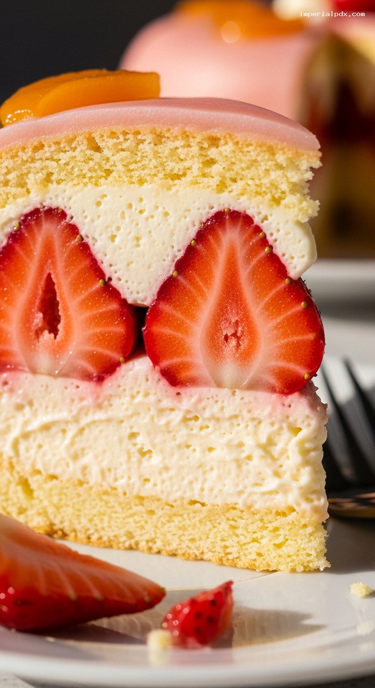 Classic Fraisier Cake with Strawberries and Mousseline Cream – Closeup